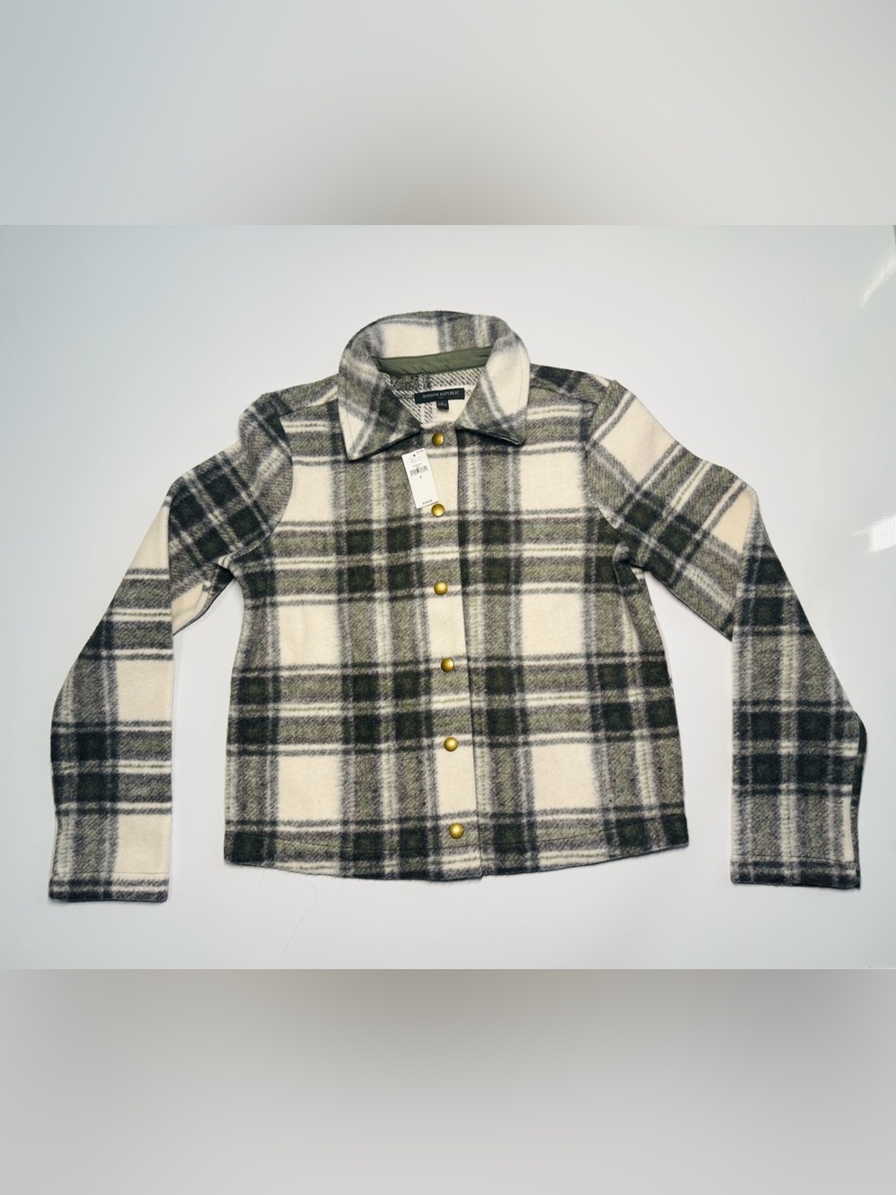 Banana Republic Plaid Shacket Jacket Green White Snap Front Size Small Coat